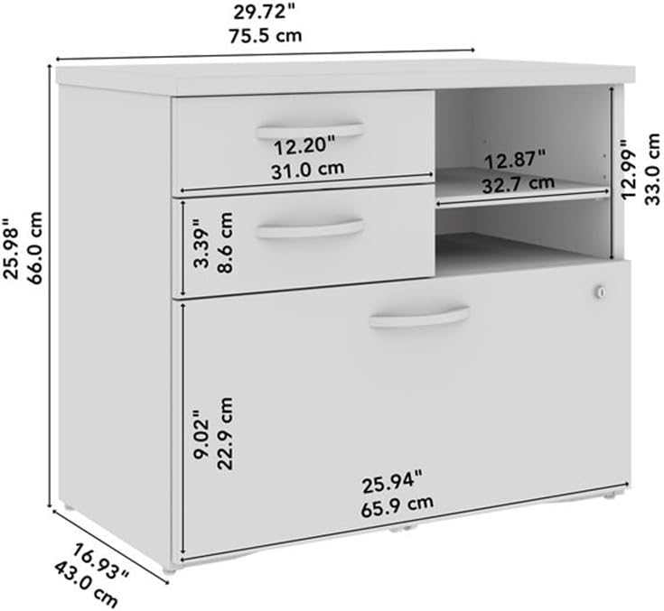 Bush Business Furniture Studio C Office Storage Cabinet with Drawers and Shelves in Natural Elm, Organization for Home or Professional Workspace