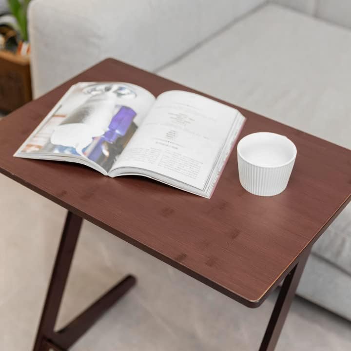 Forevich Bamboo Modern Tv Trays Table for Eating, Wood Couch Table End Snack Desk Sofa Side Table Z Shaped Brown