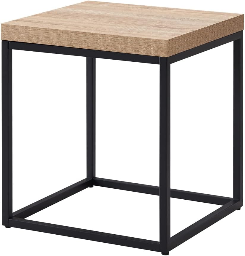 CENSI 18-Inch Natural Oak Accent End Table/Side Table for Living Room, Modern Industrial, Square, Metal and Wood (Natural Wood)