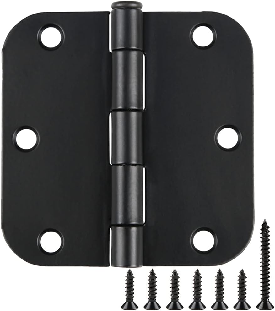 TDCHINGES 30 Pack Rounded Matte Black Door Hinges 3.5 Inch 5/8" Radius Interior 3 1/2 Inch Flat Iron Bifold Easy Installation Standard Hinge No Squeak,Bedroom Indoor for Doors 3 ½" Hardware Controls