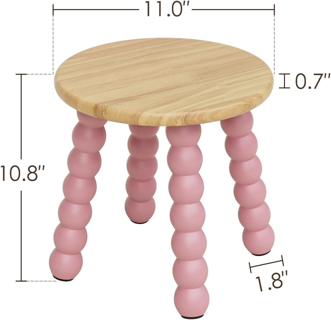 Masupu Solid Wooden Step Stool for Adults Kids, 11 inch Small Foot Stool, Non-Slip One Step Stool, Sturdy Foot Stool for Bathroom, Bedroom, Kichen, Plant Stand(Natural and Pink)