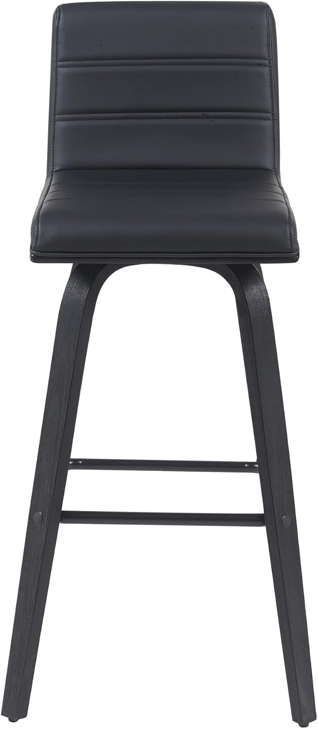 Vienna Modern Swivel Bar Height Stool with Black Faux Leather Seat and Black Brushed Wood Frame Set of 3