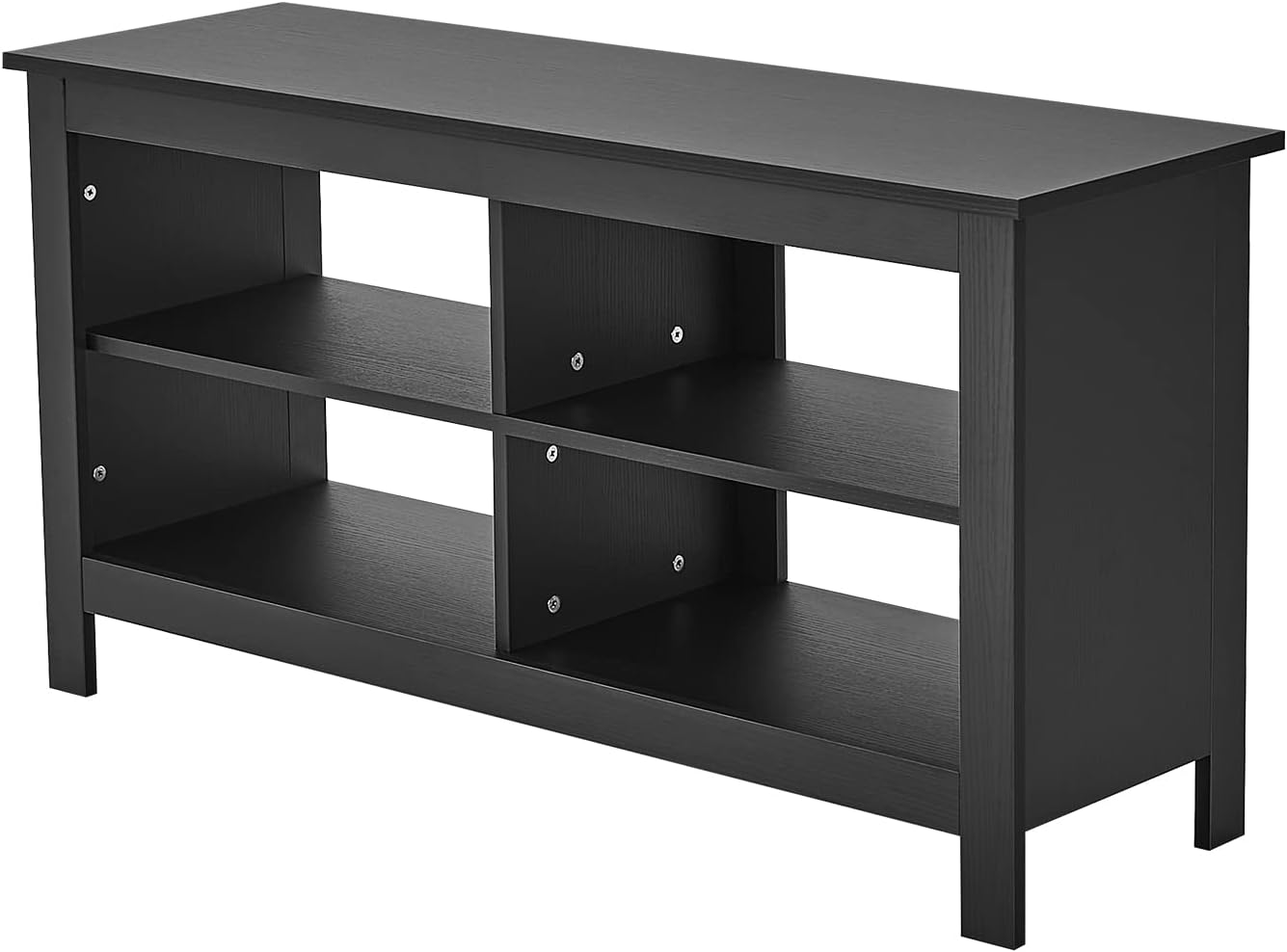 43 Inches TV Stand,Mid Century Modern Entertainment Center with 4 Open Shelves Farmhouse TV Media Console Table for Living Room,Bedroom,Television Stand up to 50 Inches(Black)