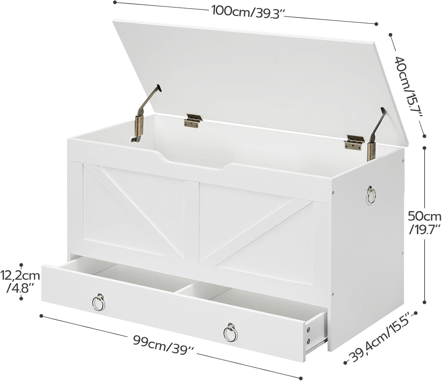 HOOBRO Storage Chest, 39.3" Toy Chest with Drawer, Wooden Storage Bench, Sturdy Entryway Bench Supports 220 lb, Shoe Bench, Safety Hinge, U-Shaped Opening, Easy Assembly, White WT710CW01G1