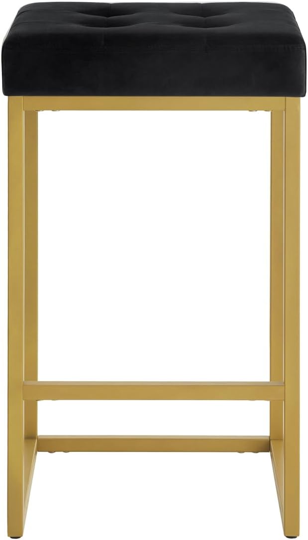 24KF Contemporary Counter Height Bar Stool Set of 2 for Kitchen Island, 26" H Velvet Padded Gold Barstool Bar Chair,5066-Black