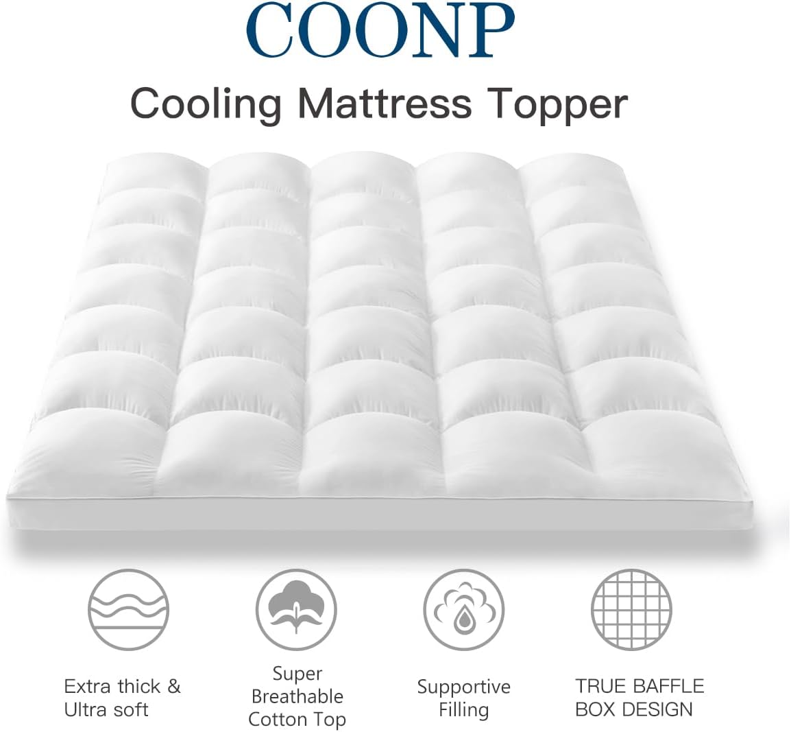 COONP Twin Mattress Topper, Extra Thick Pillowtop, Cooling Plush Mattress Pad Cover Cotton Top Bed Topper Protector with 8-21 Inch Deep Pocket