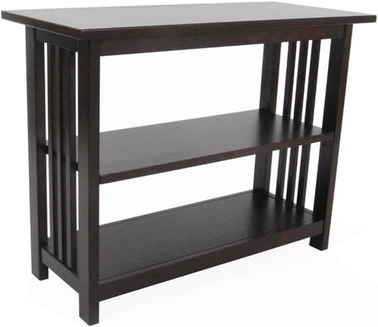 Alaterre Furniture Mission Console Entryway Table with Lower Storage and Adjustable Middle Shelf-Use as Under Window Bookshelf in Living Room or Home Office, (L) 31" x (W) 14" x (H) 24", Espresso