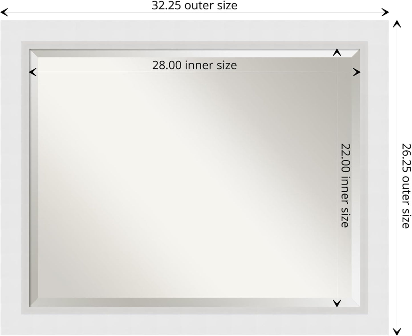 Amanti Art White Bathroom Mirror for Over Sink, 26x32 Blanco White Rectangle Vanity Mirror, Large Modern Contemporary Wood Frame, Hangs Horizonally and Vertically, Bathroom Wall Decor, Beveled Edge