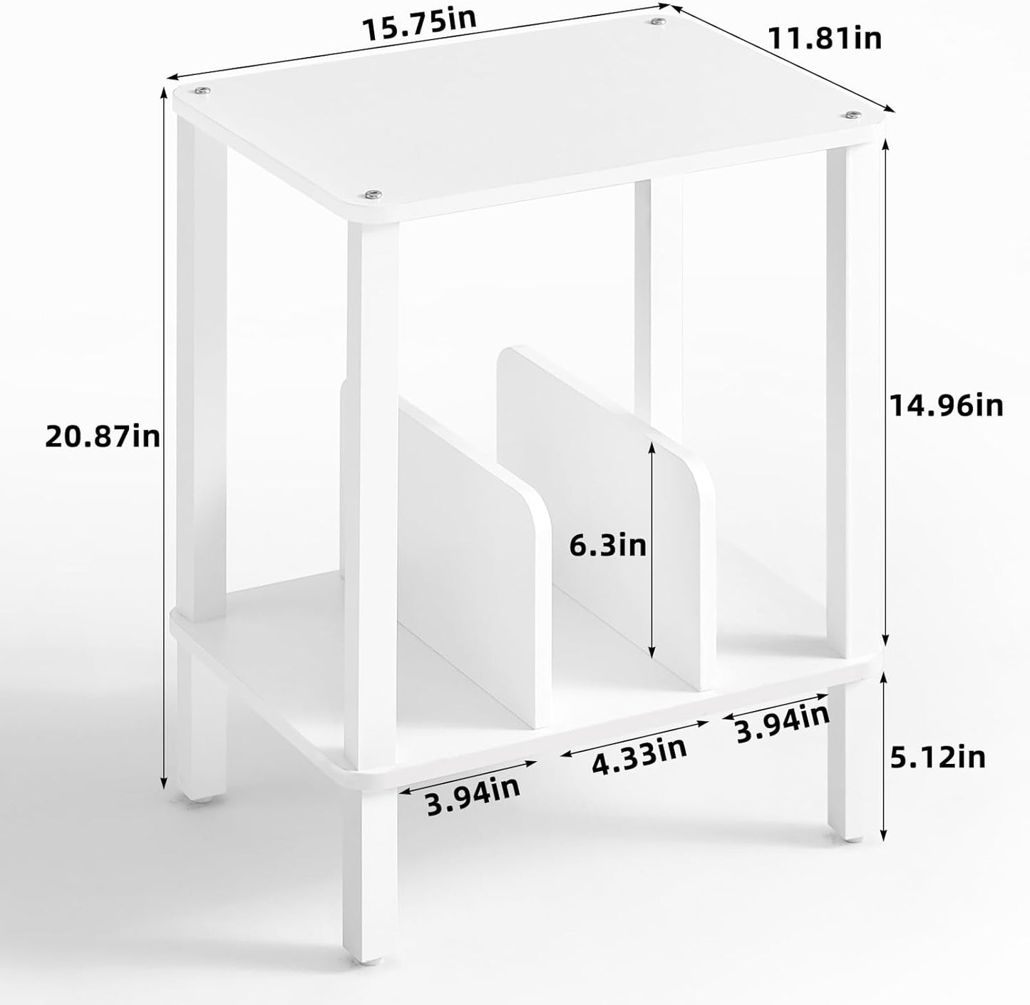 LELELINKY 2-Tier Bamboo Record Player Stand Set of 2 with Vinyl Record Storage up to 100 Albums, Boho Bedroom Record Holder and Multi-Functional End Table for Living Room, White