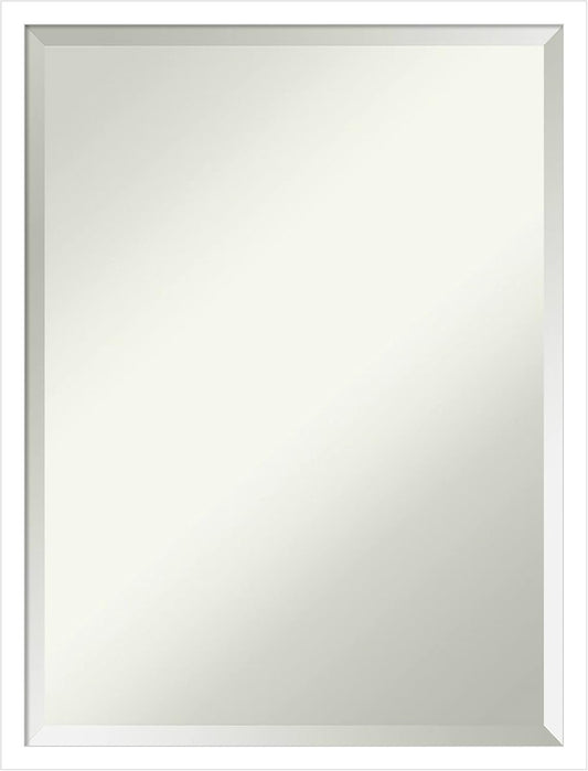 Amanti Art White Bathroom Mirror for Over Sink, 26x20 Svelte White Rectangle Vanity Mirror, Medium Modern Contemporary Wood Frame, Hangs Horizonally and Vertically, Bathroom Wall Decor, Beveled Edge