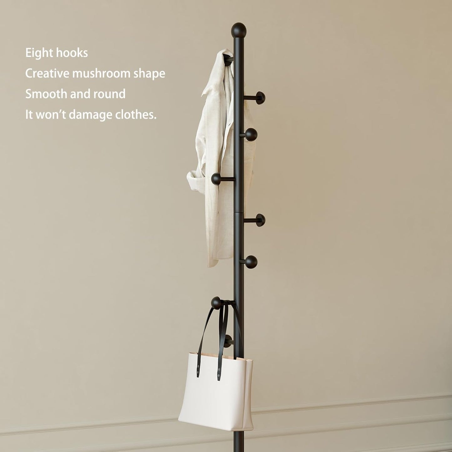 Coat rack,Metal coat hanger stand,Coat Tree freestanding Heavy duty with 8 Hooks and Cast iron base for coats,Hat,scarf,jacket,purse