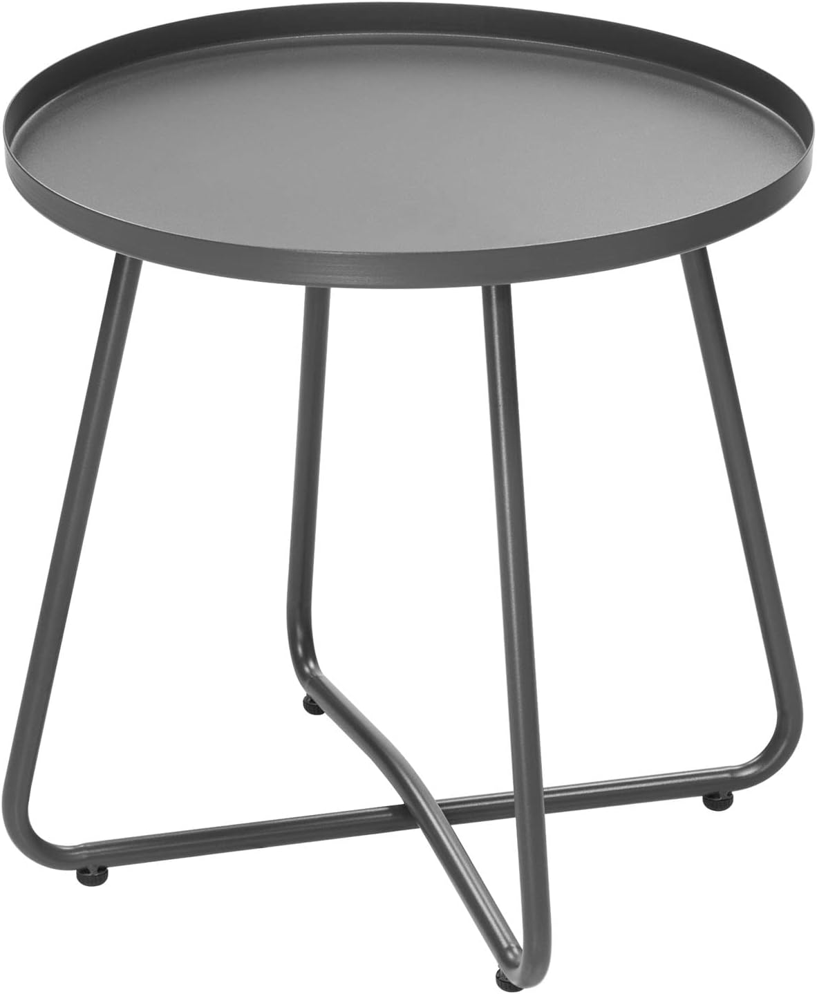 Dia.17.7ins Steel Round Coffee Table, Steel Tray Table, Side Table, Outdoor and Indoor Use, Weather Resisitant, Patio, Balcony, Garden, Backyard (Grey)