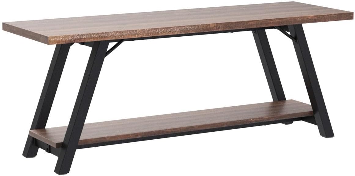 IBF Solid Wood Entryway Bench, Natural Real Wood Storage Bench, Farmhouse Wooden Shoe Bench in Entry Way Hallway Foyer Rack, Bedroom Bench Seat for Living Bed Mud Room Indoor, Rustic Brown, 47 Inch