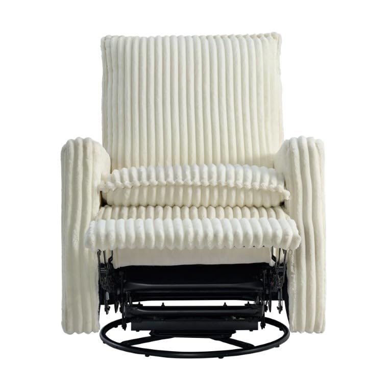 Oxford Baby Uptown Upholstered Swivel Glider and Recliner Nursery Chair - Corduroy, Pearl White