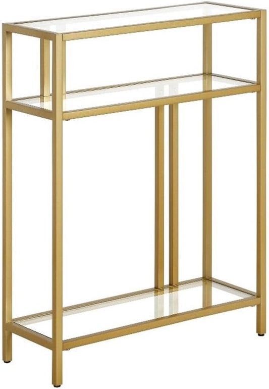 Henn&Hart 22" Wide Rectangular Console Table with Glass Shelves in Brass, Entryway Table, Accent Table for Living Room, Hallway
