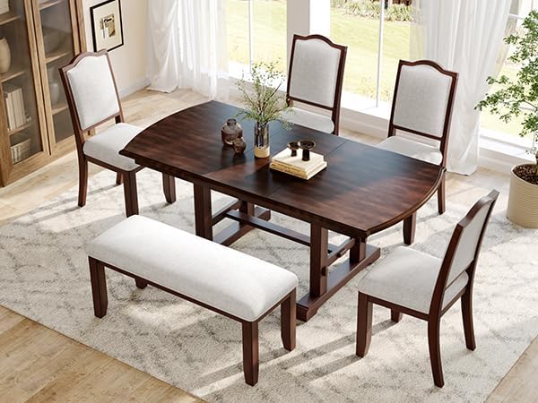 Ball & Cast 60"-78" Extendable Farmhouse Dining-Table for 6-8, Expandable Wooden Kitchen Table with 18" Removable Leaf, Large Retro H-Leg Dining Room Table for 4-8,Space Saving & Sturdy, Cherry