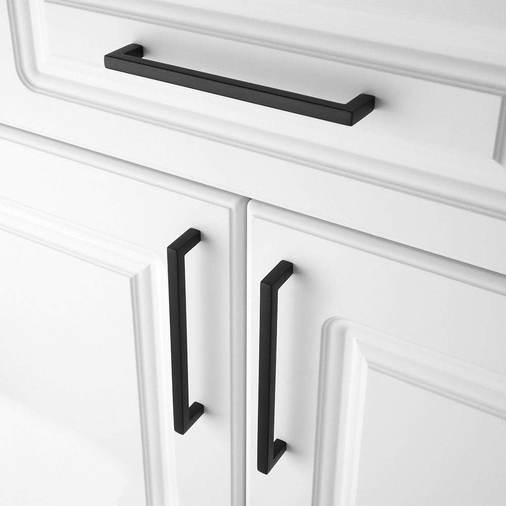 KOOFIZO 30-Pack Solid Square Bar Cabinet Handle - Black Furniture Pull, 6.3 Inch/160mm Screwhole Distance for Kitchen Cupboard Door, Bedroom Dresser Drawer, Bathroom Wardrobe Hardware