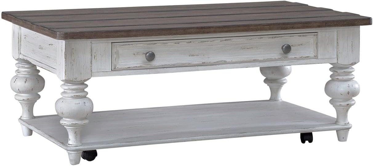 Liberty Furniture River Place Living Room Cocktail Table - Riverstone White & Tobacco
