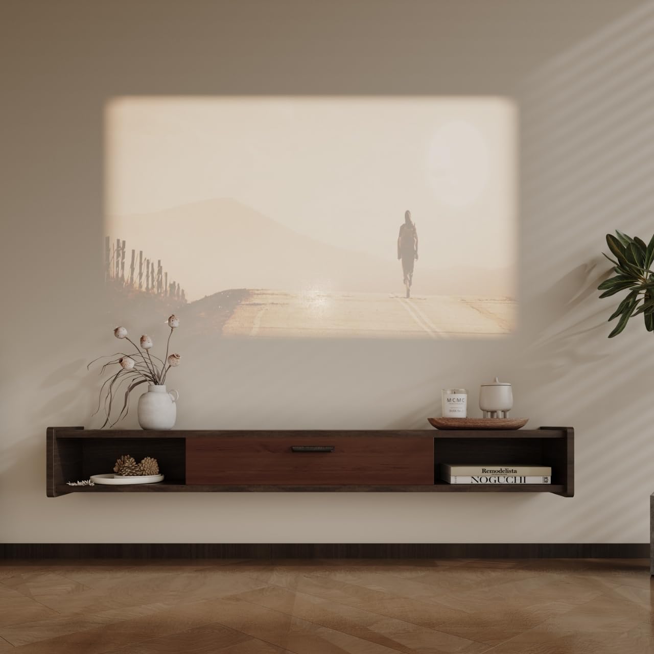 55'' Floating TV Stand,Wall Mounted TV Console,Floating TV Cabinet,Under TV Shelf for Bedroom Living Room(Walnut)