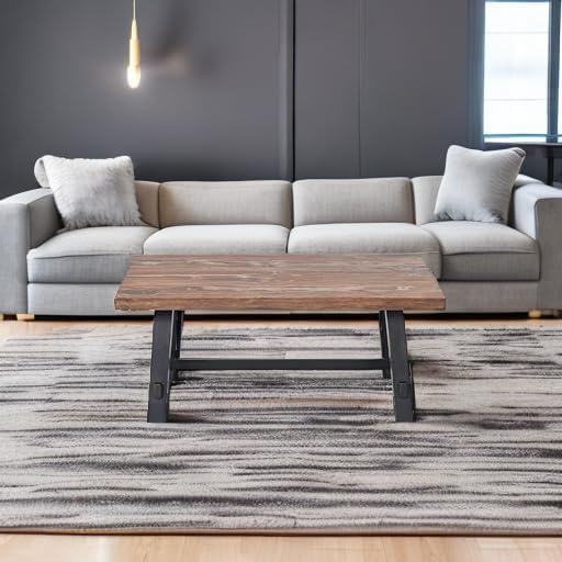 Alaterre Furniture Adam 42-Inch Solid Wood Rustic Coffee Table - Easy Assembly Industrial Style with Natural Finish Living Room Accent Furniture