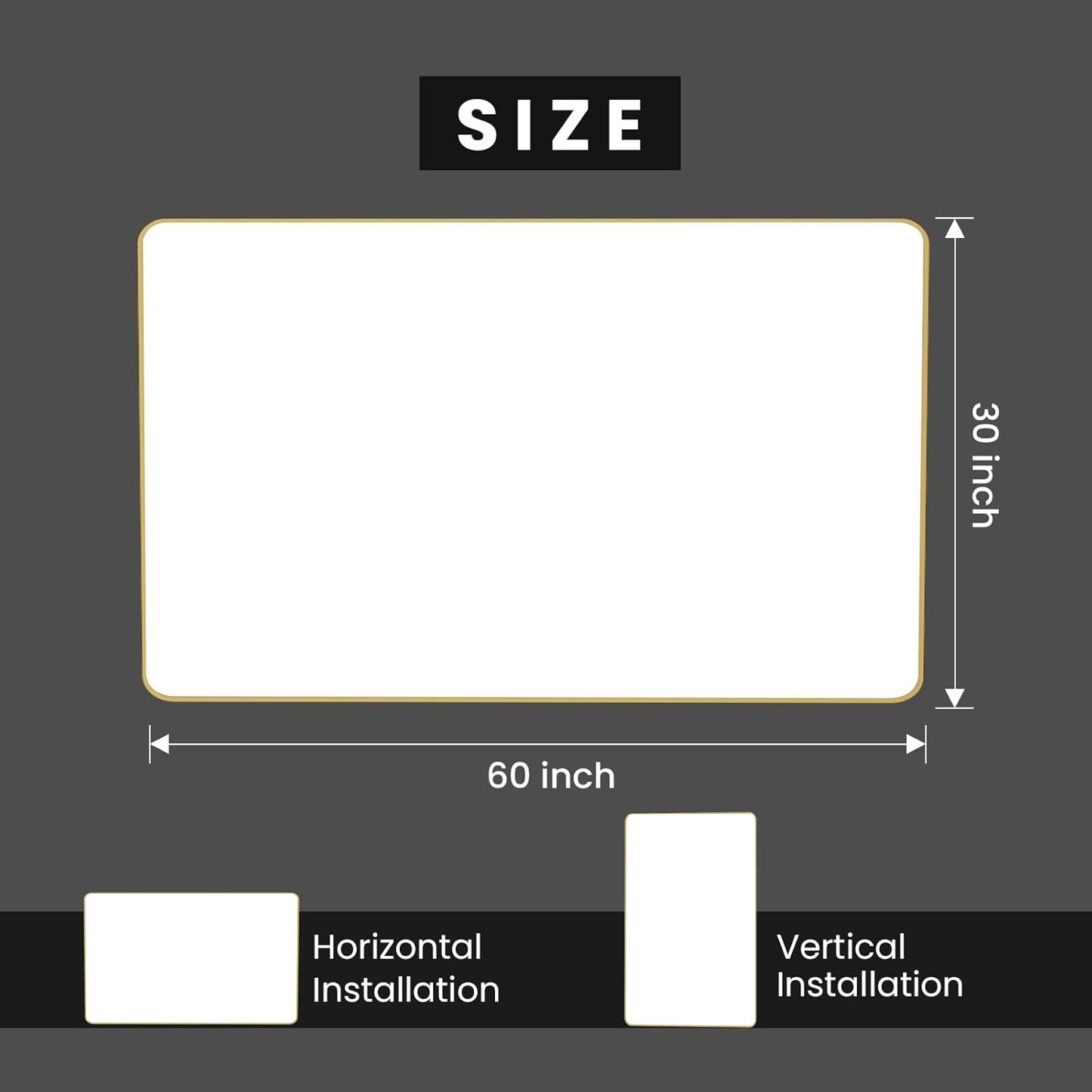 Gold Bathroom Mirror, 60x30 Inch Brushed Gold Metal Frame Mirror for Wall, Rounded Rectangle Bathroom Vanity Mirror, Tempered Glass, Anti-Rust, Horizontal/Vertical