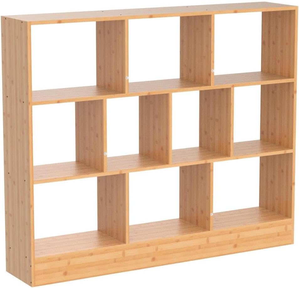 Maydear 47.24” Bamboo Bookshelf, 10 Cube Bookshelf with Base 3 Tier Open Shelf Bookcases, Freestanding Book Storage Organizer Display Shelf for Bedroom, Living Room, Home Office