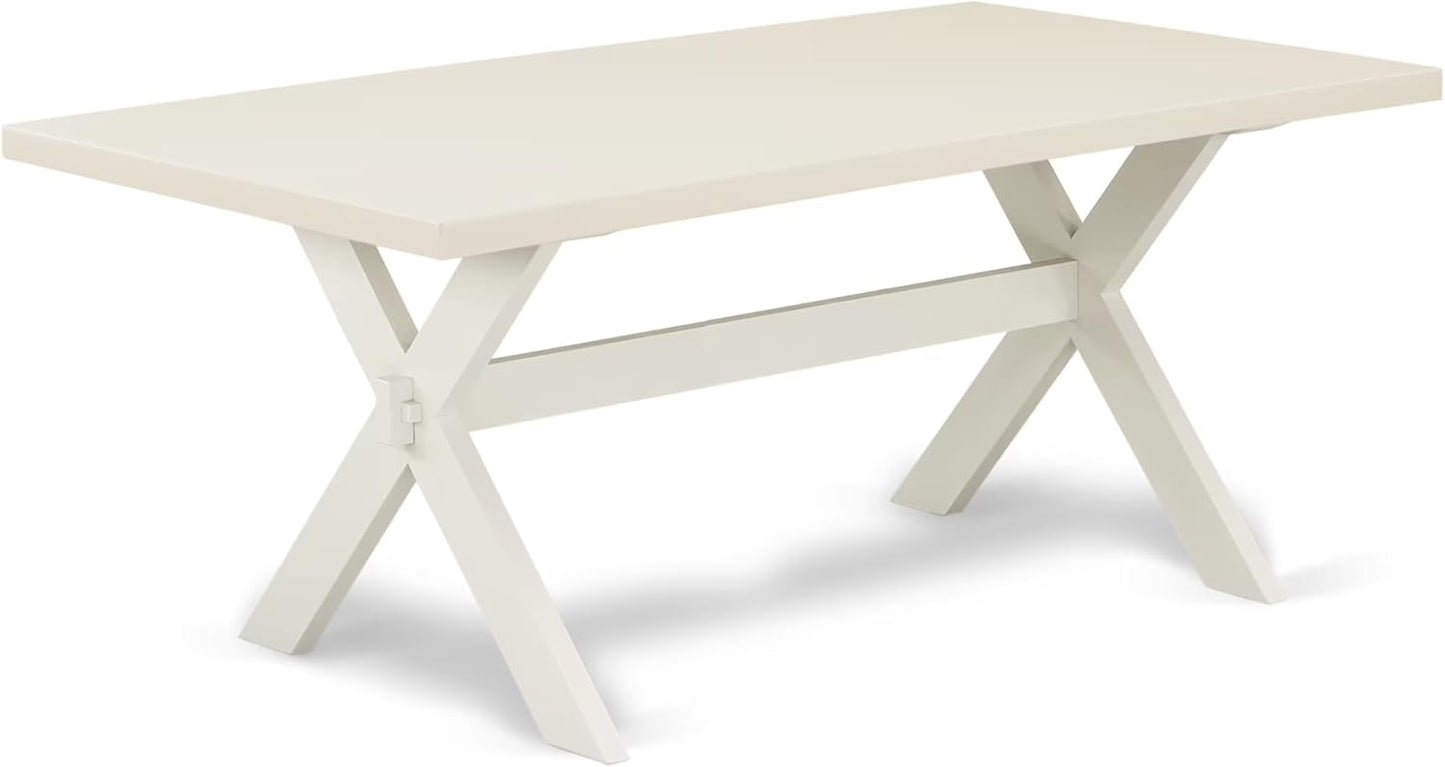 East West Furniture X027EN206-6 6 Piece Kitchen Table Set Contains a Rectangle Dining Table with X-Legs and 4 Dark Shitake Linen Fabric Parson Chairs with a Bench, 40x72 Inch, Multi-Color