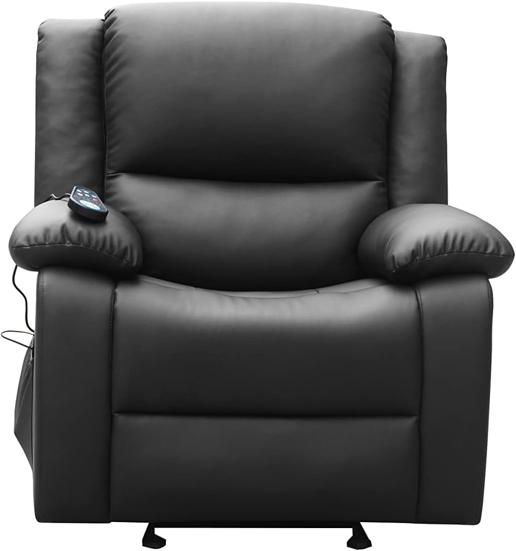 Black Leather Massage Rocker Recliner Chair with Heat - Full Body Massage Chair