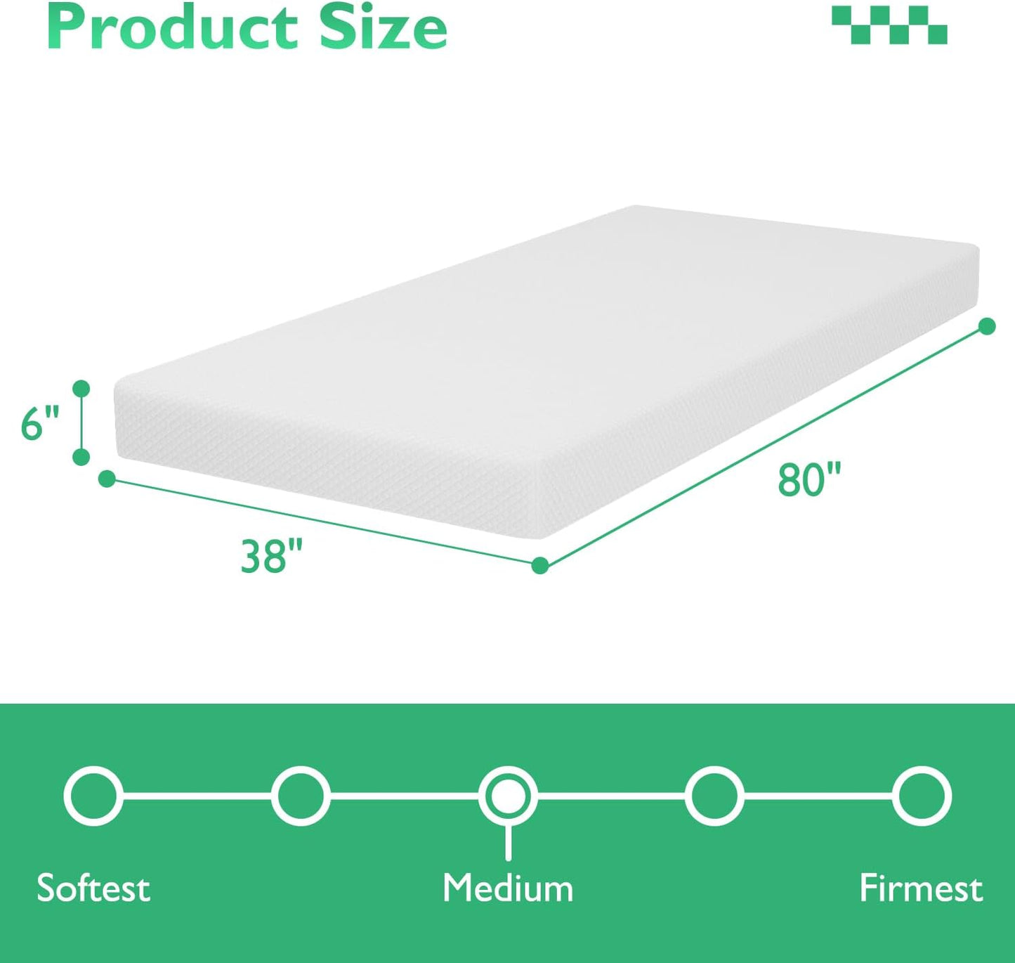 FDW | 6 Inch Twin XL Mattress | Medium Firm | Gel Memory Foam Mattress | White | Bed in a Box, CertiPUR-US Certified | Pressure Relief, Cooling Ventilated Foam | Washable Removable Cover