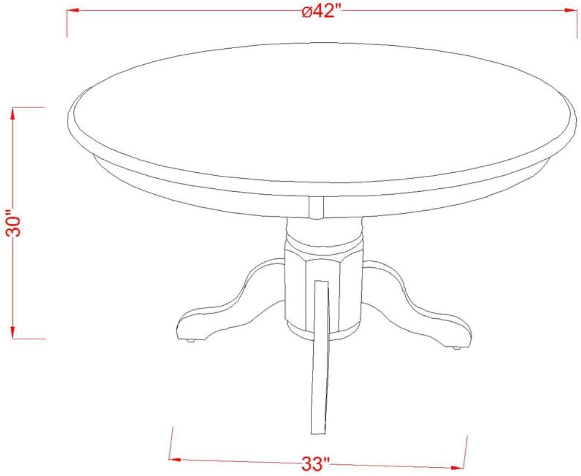 East West Furniture SHAD3-LWH-LC 3 Piece Kitchen Table & Chairs Set Contains a Round Dining Room Table with Pedestal and 2 Faux Leather Upholstered Chairs, 42x42 Inch, Linen White
