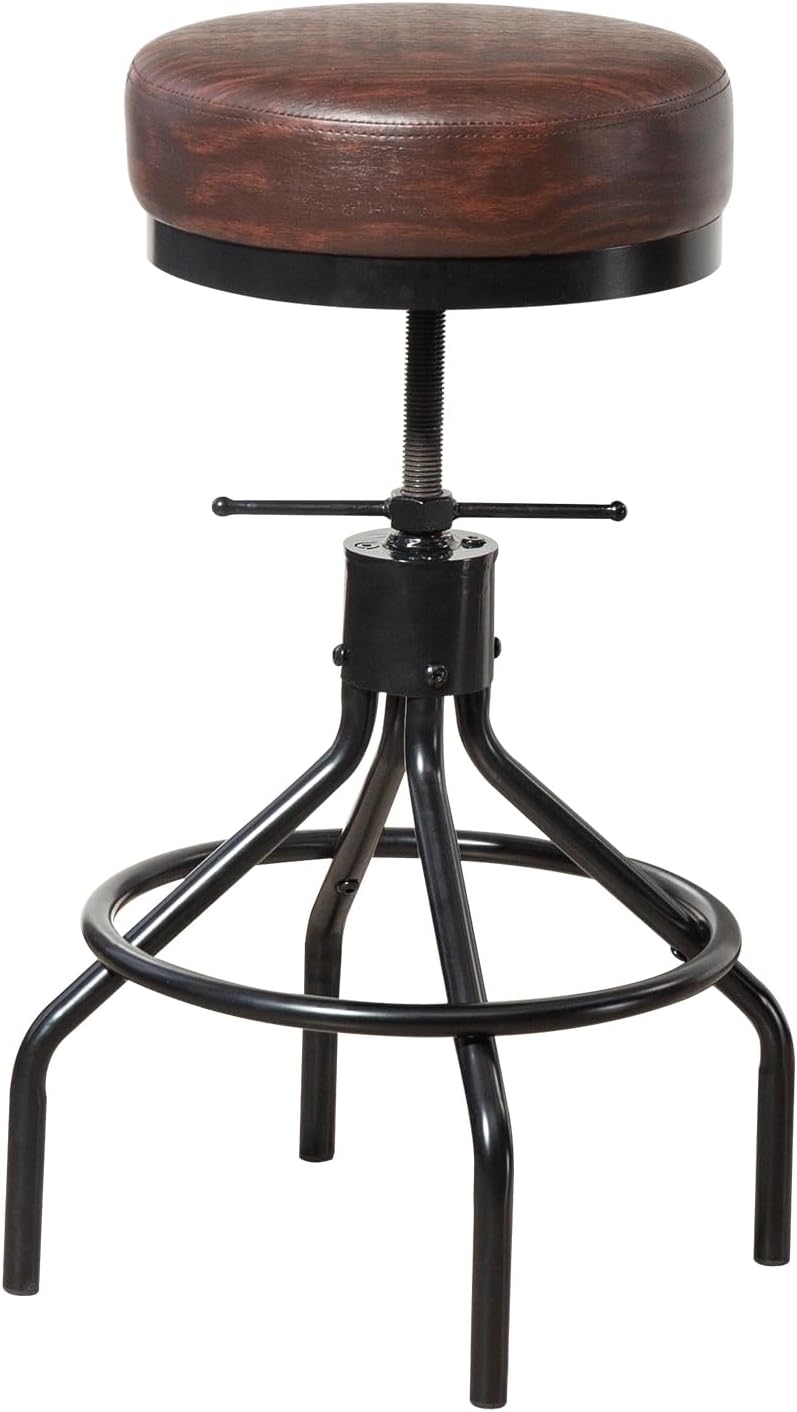 Counter Height Bar Stool Adjustable Swivel Round Barstools Modern PU Leather 28inch Backless Metal Industrial Stool Bar Chair for Kitchen Island (1, Walnut)