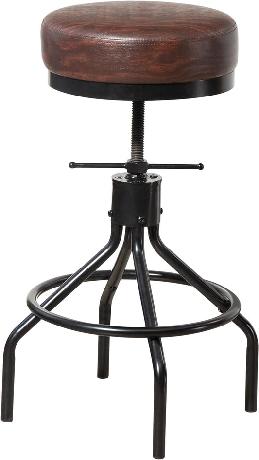 Counter Height Bar Stool Adjustable Swivel Round Barstools Modern PU Leather 28inch Backless Metal Industrial Stool Bar Chair for Kitchen Island (1, Walnut)