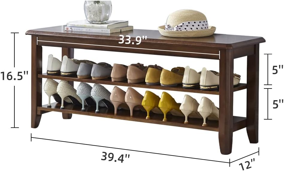 LEILISI Shoe Bench, Solid Wood Shoe Rack Bench Simple Style Shoe Storage Bench for Entryway Hallway Living Room and Corridor (39.4")