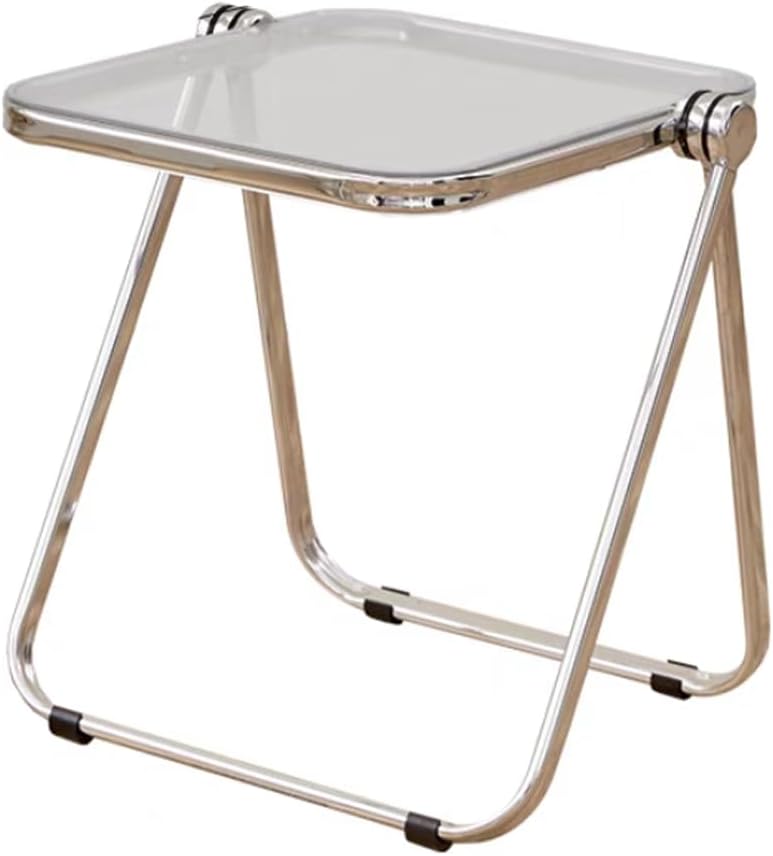 16.2" × 14.1" Acrylic Folding Table, Small Lightweight End Table for Living Room, Bedroom and Small Room, Sturdy Metal Frame with No Assembly Required, Space-Saving Storage Design (Clear)