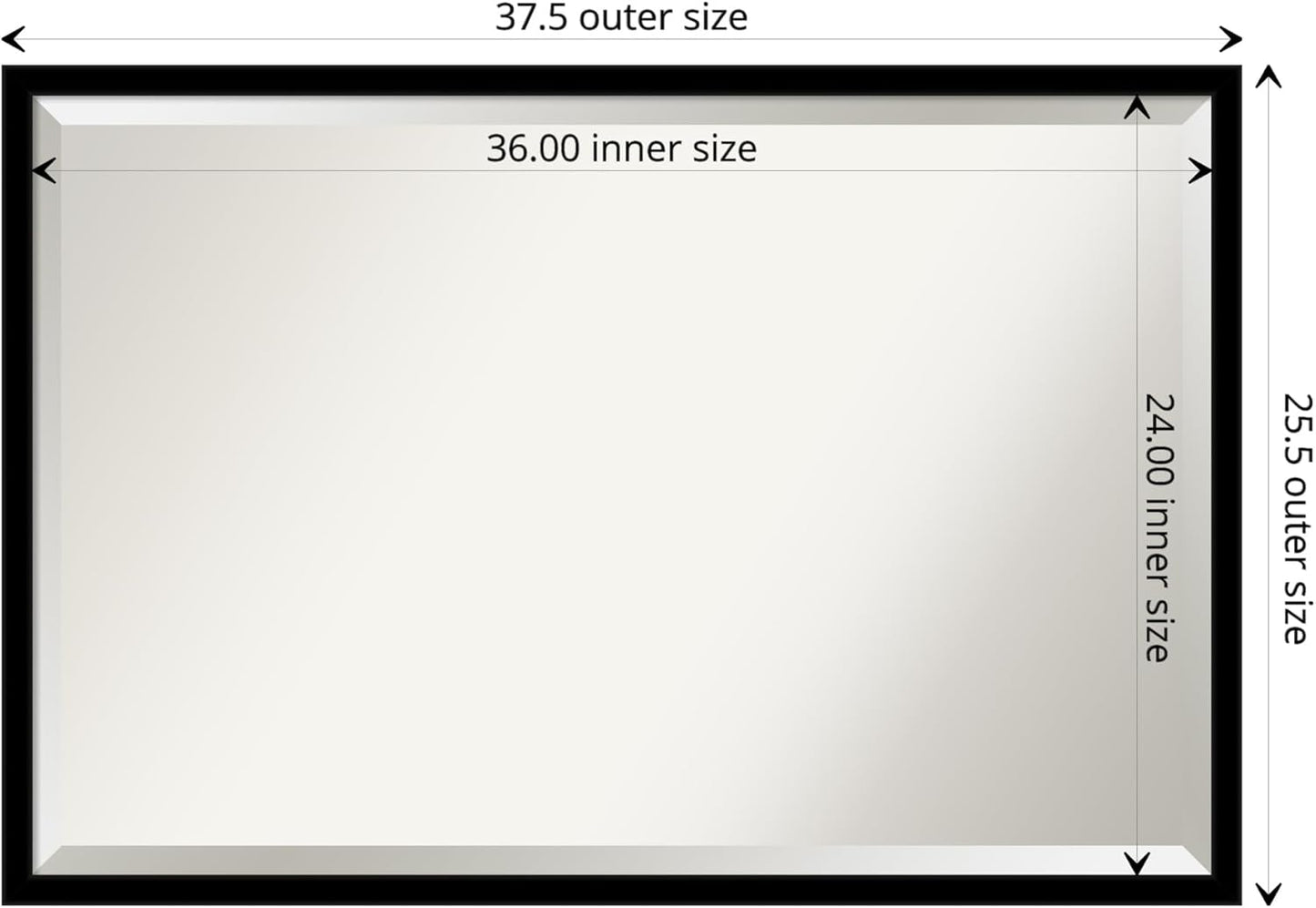 Amanti Art Black Bathroom Mirror for Over Sink, 26x38 Jet Black Rectangle Vanity Mirror, Large Modern Contemporary Frame, Hangs Horizonally and Vertically, Bathroom Wall Decor, Beveled Edge