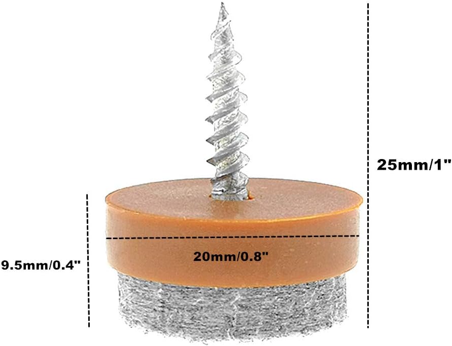 ALIMITOPIA 40pcs Screw-on Furniture Felt Pad Chair Glide Slider Hardwood Floor Protector for Wooden Leg Feet of Chair Table Furniture(Φ20mm or 0.8";Brown)