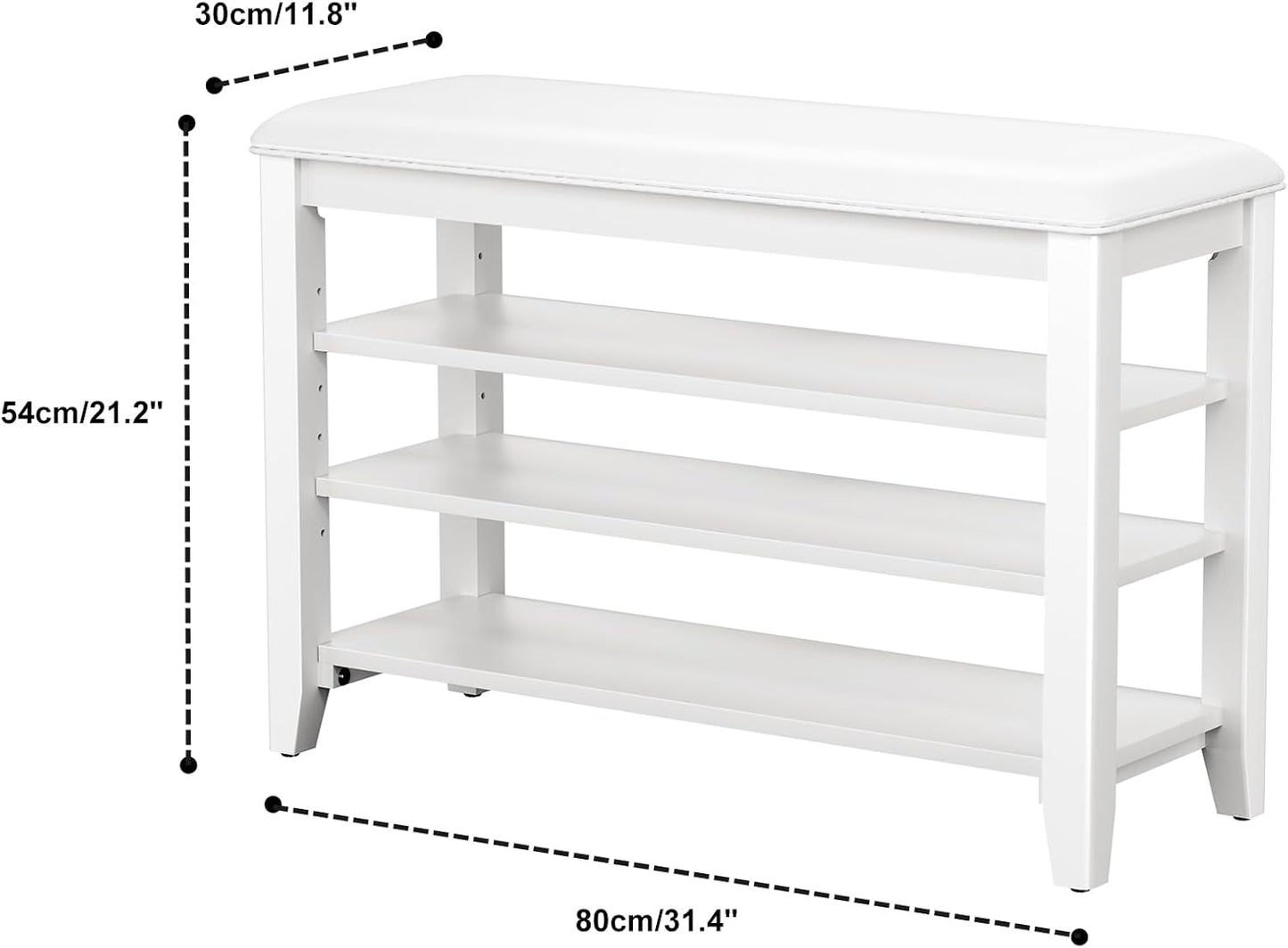 Entryway Shoe Storage Bench with Leather Cushion, Shoe Organizer Bench for Entryway, Ideal for Hallways Front Doors Entrances Mudrooms Featuring Rubberwood And 3 Height-Adjustable & Removable Shelve