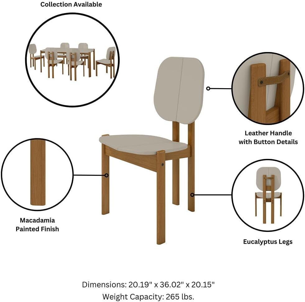 Manhattan Comfort Mid-Century Modern Gales Dining Chair with Solid Wood Legs in Greige - Set of 4