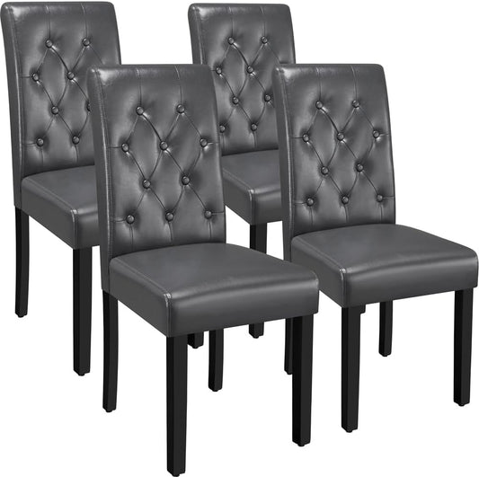 Yaheetech Dining Chairs Set of 4 Modern Style Faux Leather Dining Room Chairs with Solid Wood Legs and Button Tufted Padded for Home Kitchen, Gray