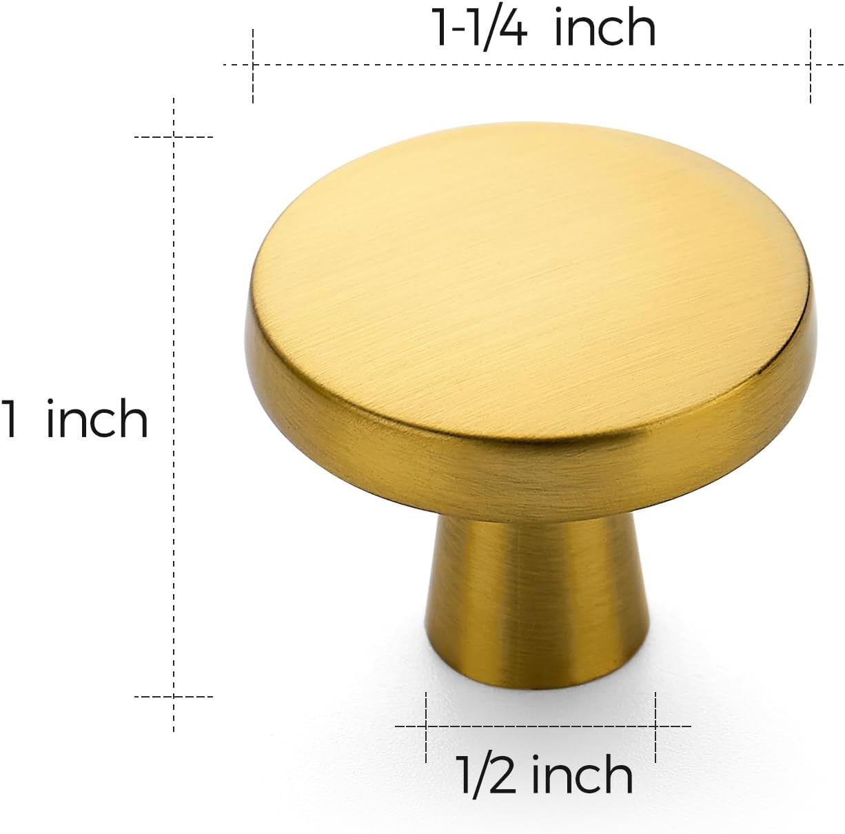 Ravinte 5 Pack Drawer Pulls 1-1/4 Inch Brushed Brass Kitchen Cabinet Knobs Solid Round Gold Dresser Handles for Simple Cupboard Hardware