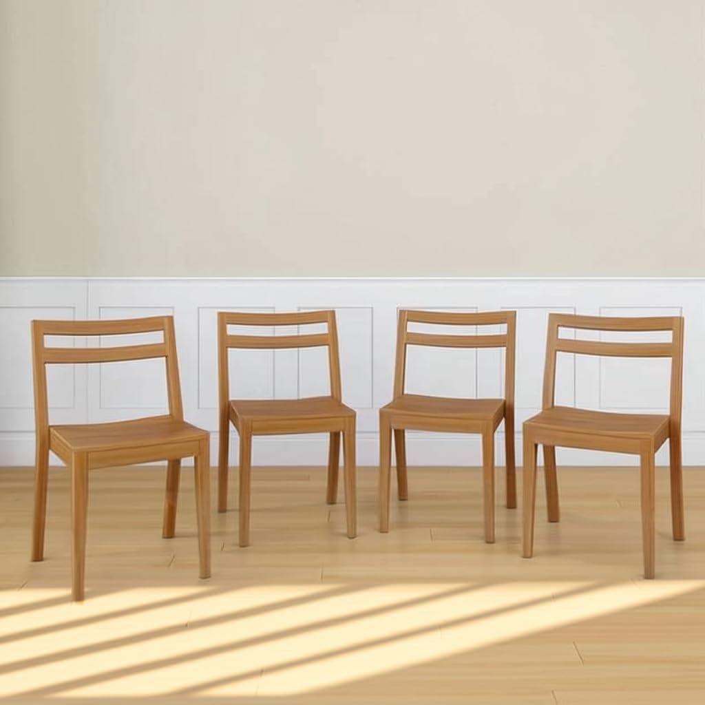 Grain & Grove Davie Dining Room Chairs Set of 4, Solid Wood Modern Kitchen Chair for Living Room, Kitchen, Pecan