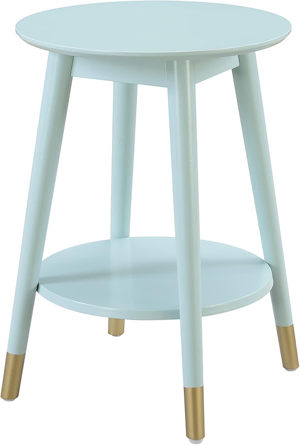 Convenience Concepts Wilson Mid Century Round End Table with Bottom Shelf, Sea Foam