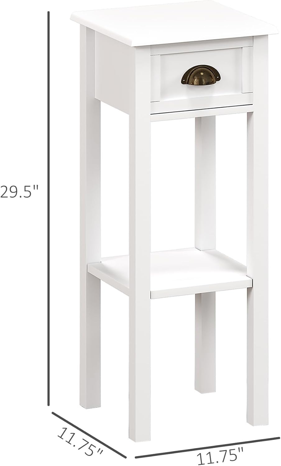 HOMCOM 2-Tier Side Table with Drawer, Narrow End Table with Bottom Shelf, for Living Room, Set of 2, White