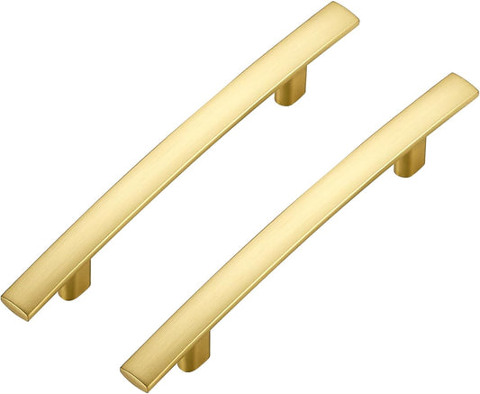 10 Pack Cabinet Handles 3.75" Hole Center - Curved Cabinet Pulls Brushed Brass Drawer Pulls for Kitchen Cupboard Solid Handles for Dresser Drawer Arch Closet Hardware