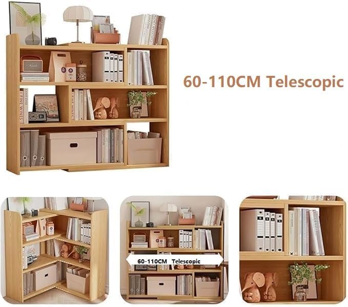 Wooden Extendable Shelf Bookcase - 3-Tier Ladder Short Bookshelf for, Multi-Scene Use for Living Room, Bedroom, Home Office (Oak)