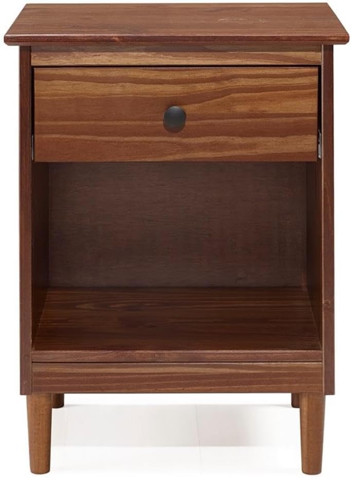 Walker Edison Traditional Wood 1 Drawer Nightstand Side Table Bedroom Storage Drawer and Shelf Bedside End Table, 18 Inch, Walnut