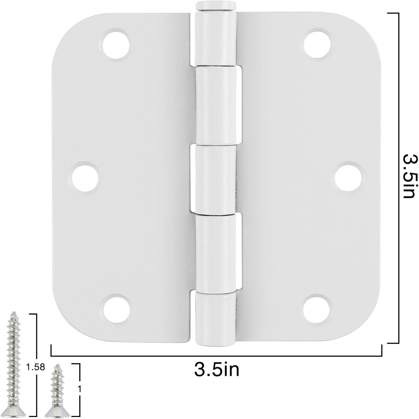 6 Pack 3.5 Inch Door Hinges White Matte Rounded 3 1/2 Inch Noise Free Iron Residential Standard Hinge for Interior Doors,House/Flat/Apartment/Dorm/Loft/Hut/Cottage-TCDHINGES Factory Hardware 3 ½"