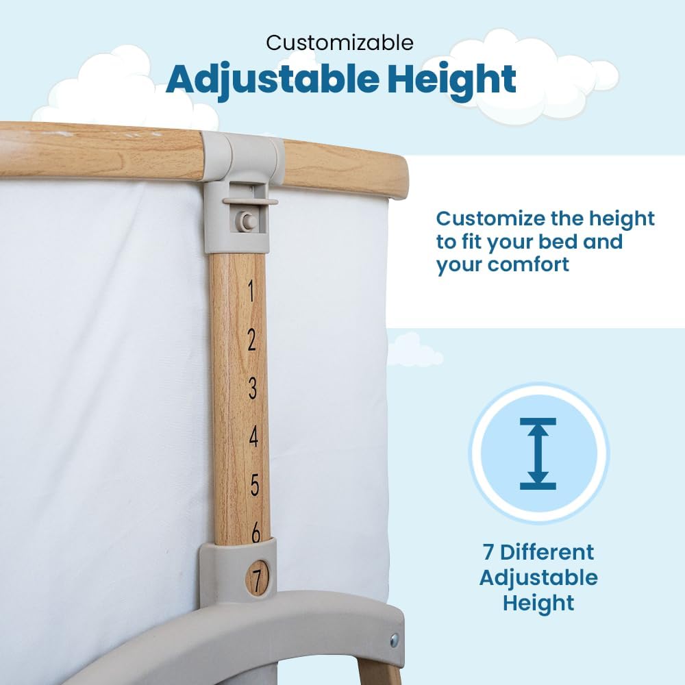 Baby Bassinet Bedside Sleeper, Portable Crib for Newborns, Adjustable 7-Height Auto-Lock, with Wheels, Soft Mattress & Breathable Mesh