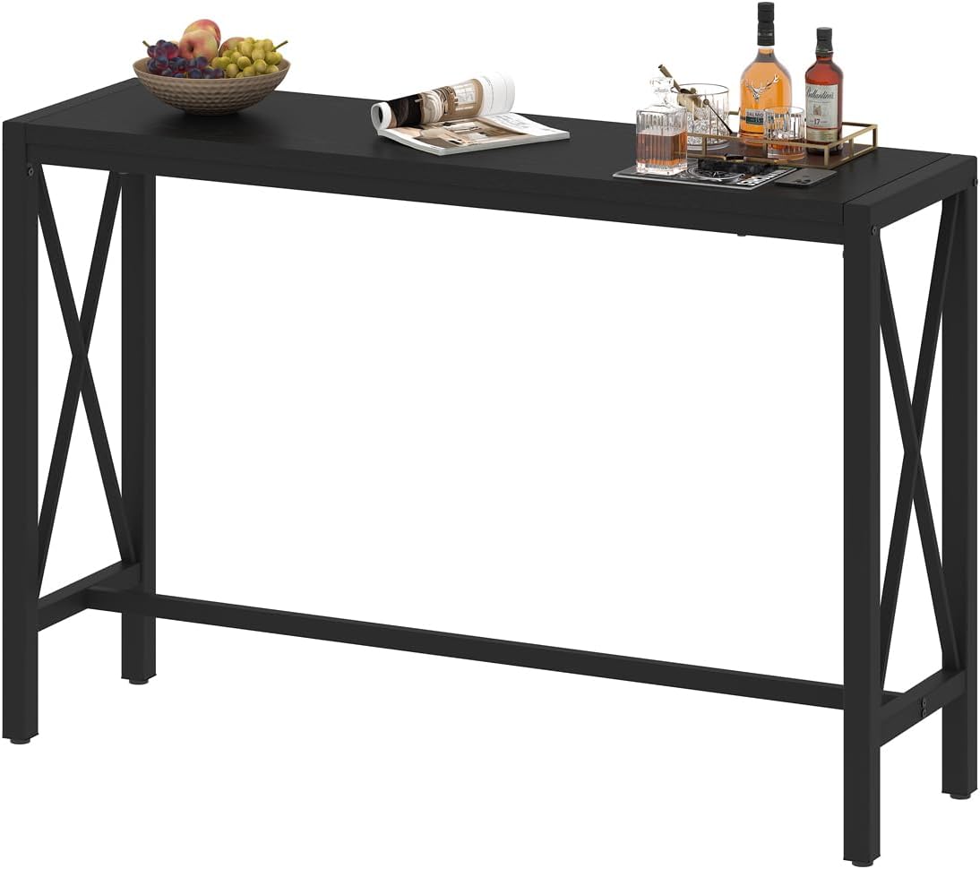 BON AUGURE Bar Table, 55 in Counter Height Pub Table, Tall Narrow Behind Couch Sofa Table, High Top Wood Long Console Tables for Home, Living Room (Black Oak)