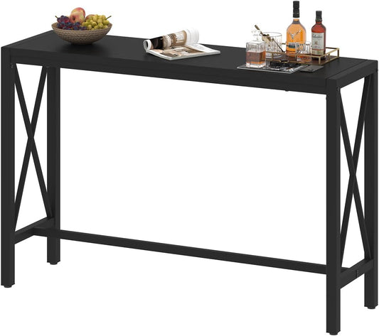 BON AUGURE Bar Table, 55 in Counter Height Pub Table, Tall Narrow Behind Couch Sofa Table, High Top Wood Long Console Tables for Home, Living Room (Black Oak)